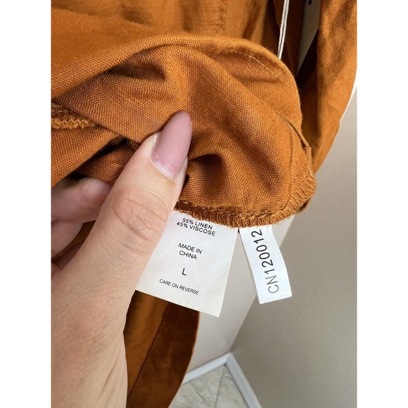 NEW Happy X Nature Utility Linen Dress L Womens Kate Hudson Long Sleeve Pockets - Picture 12 of 12